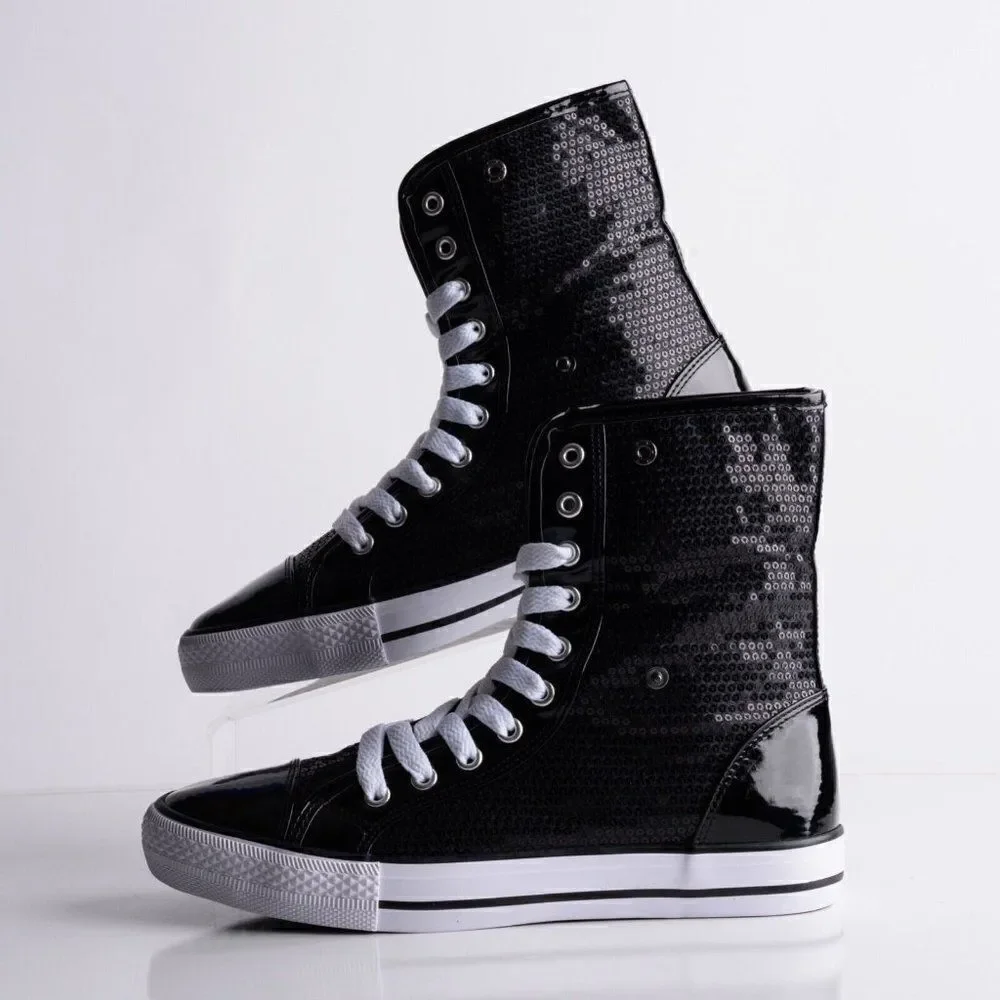Double Platinum Womens Black Destiny High Top Sequin Sneaker Shoes US 8.5 New
